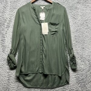 Soft Joie Top Womens Small Green Kyrie Button Up Tunic Roll Tab Sleeve Pocket